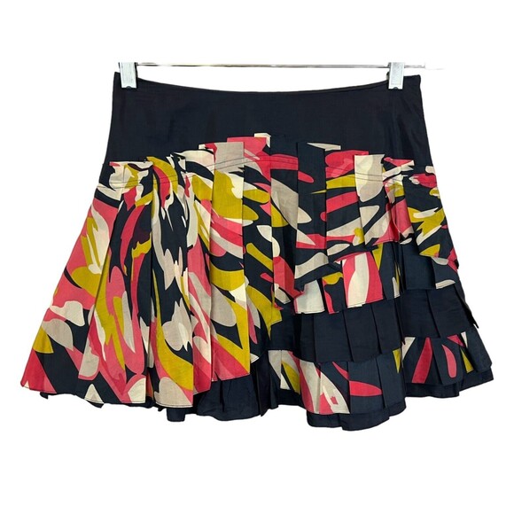 Ted Baker Skirt  Womens US 4  Navy Pink Print Shirt Tiered Asymmetrical Pleated - Picture 1 of 9